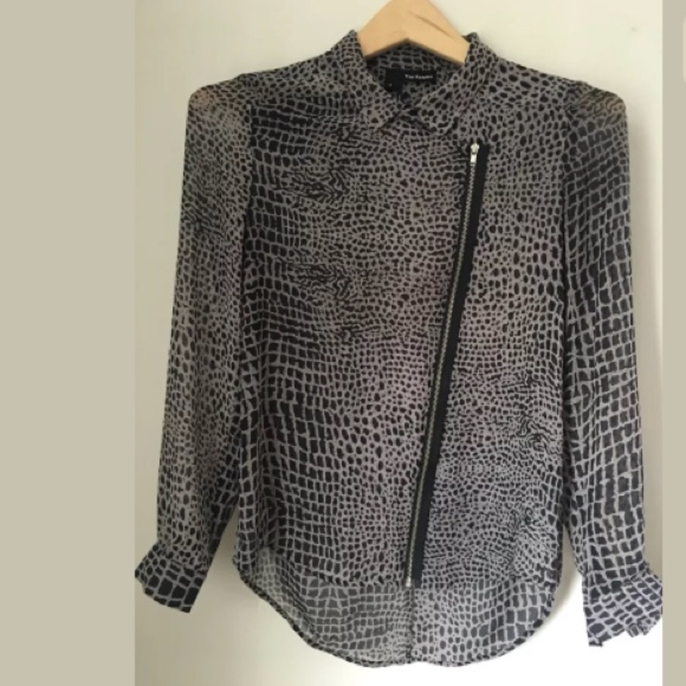 The Kooples Sheer Animal Print Zipper Blou…